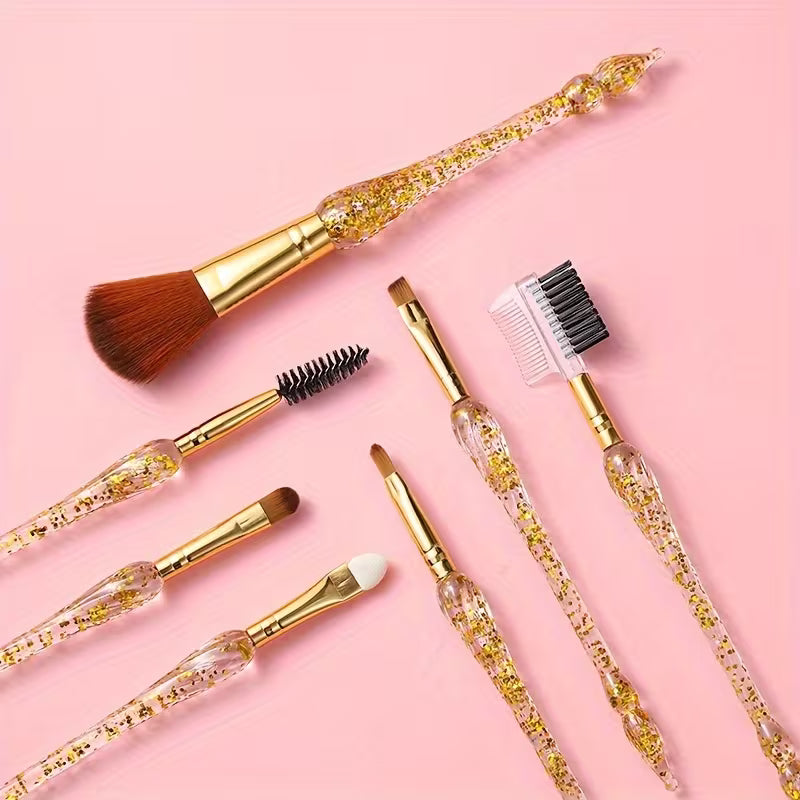 7 Pcs Professional Makeup Brush Set β Soft Bristles Pink Crystal Handle